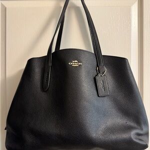 Coach Black Pebbled Leather Tote with Gold Logo